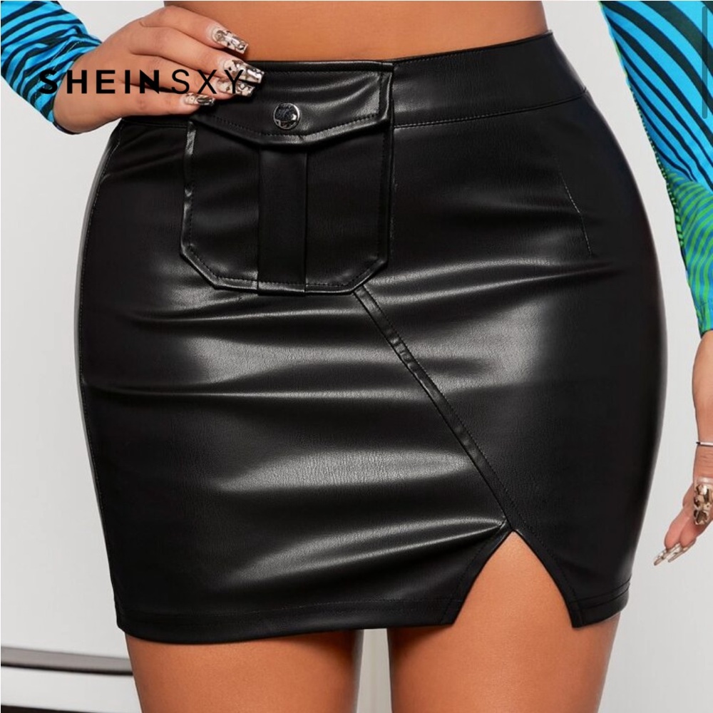 SHEIN Black Faux Leather Pencil Skirt